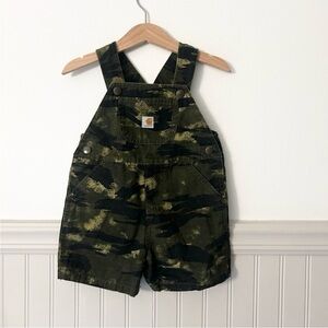 Carhartt Kids Toddler 3T Green Canvas Camo Camouflage Bib Overalls Shortalls